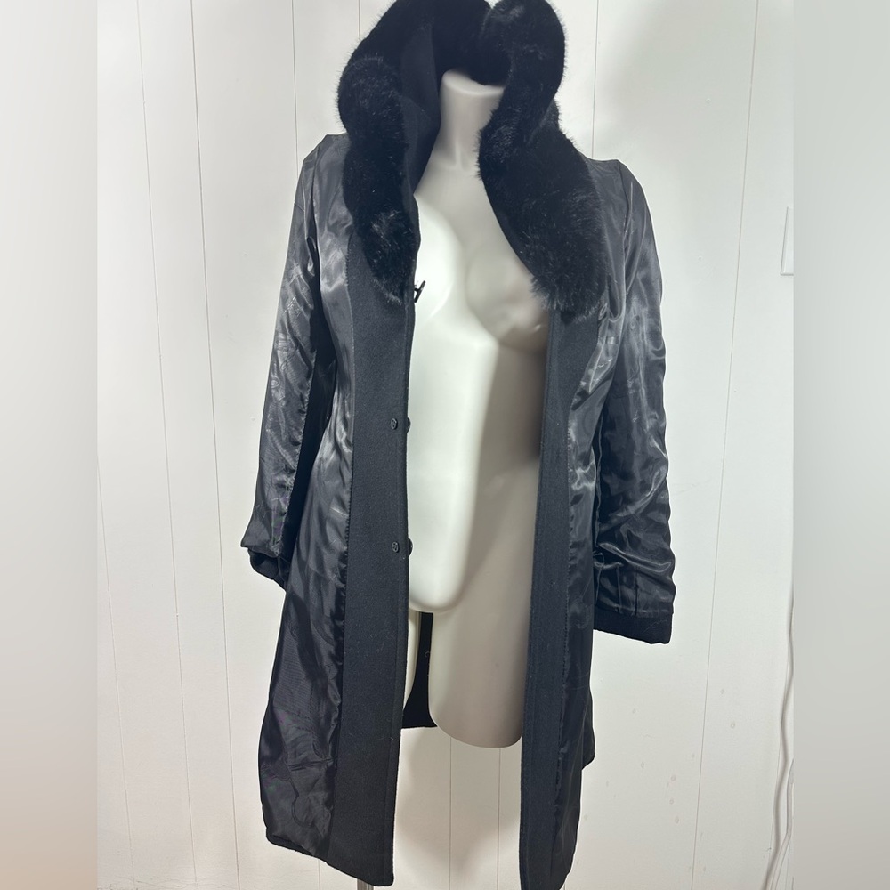Lauren Ralph Lauren Sz8 Black Wool Blend Faux Fur Collar Walker Coat StyleLR2533 - Picture 11 of 16
